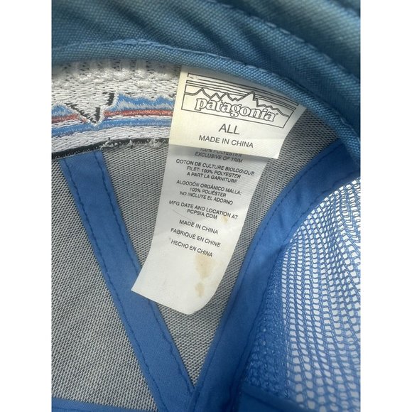 PATAGONIA Classic FITZ ROY LOGO Strap Back TRUCKER HAT Electric Blue Flawed - Picture 6 of 11